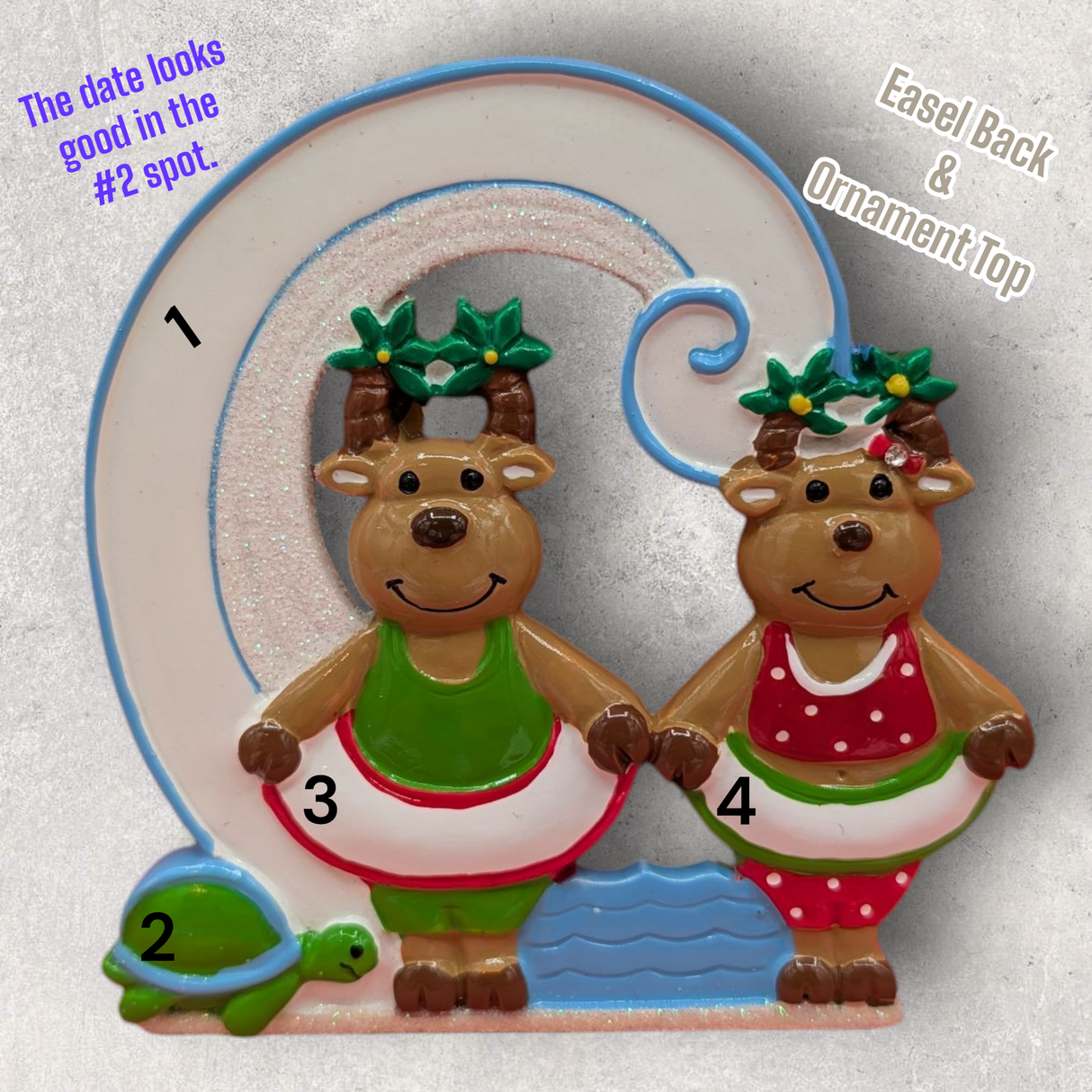 2 BEACH-LOVING REINDEER Ornament OR Tabletop Decoration