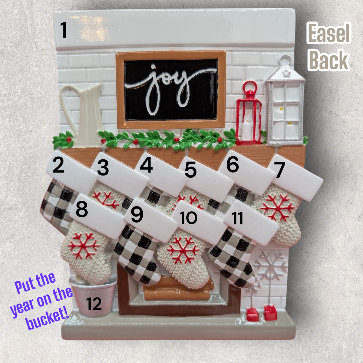 10 STOCKINGS on "JOY" MANTEL TABLETOP DECORATION