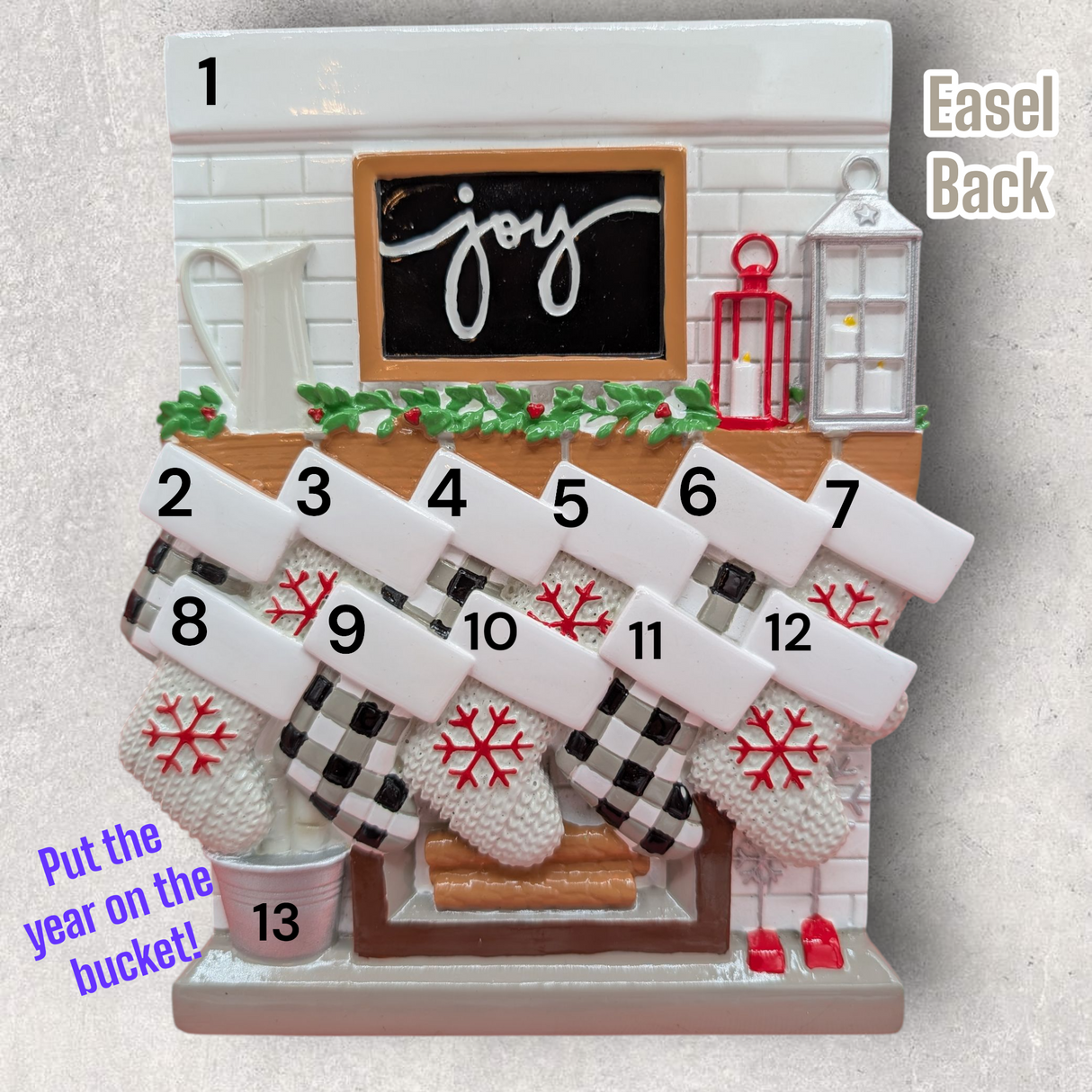 11 STOCKINGS on "JOY" MANTEL TABLETOP DECORATION