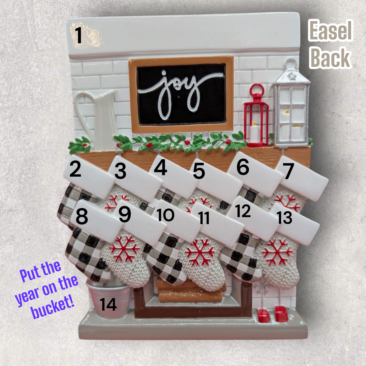 12 STOCKINGS on "JOY" MANTEL TABLETOP DECORATION