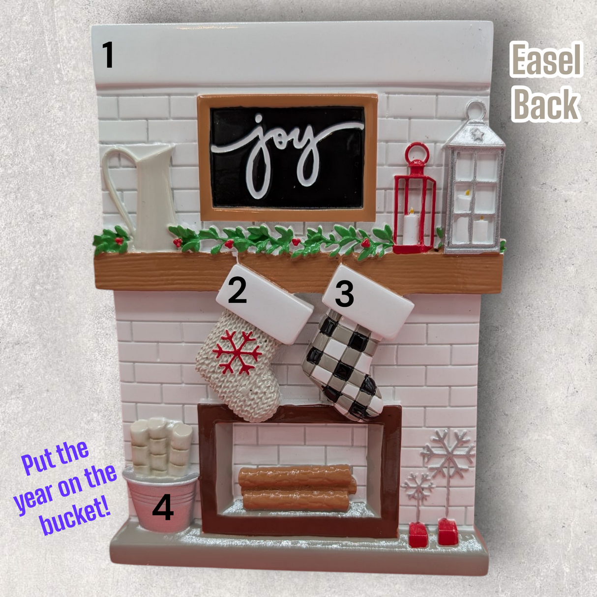 2 STOCKINGS on "JOY" MANTEL TABLETOP DECORATION