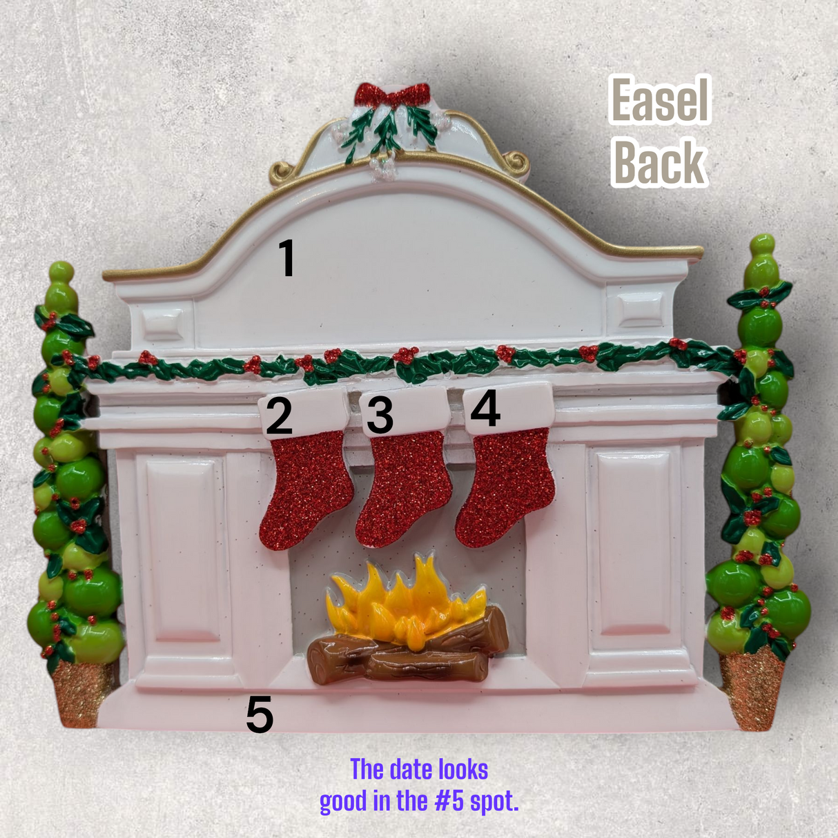 3 STOCKINGS on WHITE MANTEL TABLETOP DECORATION