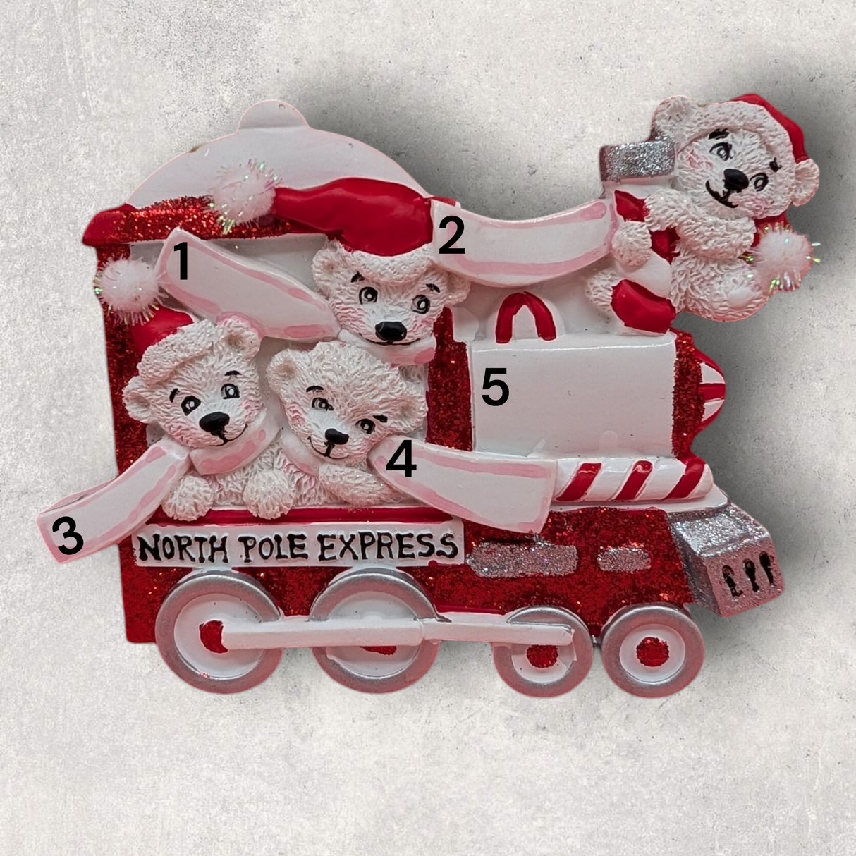 4 BEARS in CANDY TRAIN Ornament