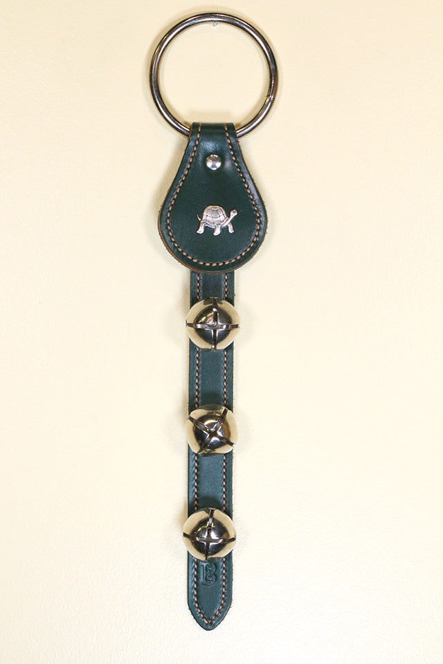 TURTLE (WHIMSICAL) CHARM above 3 Bells on Leather Strap