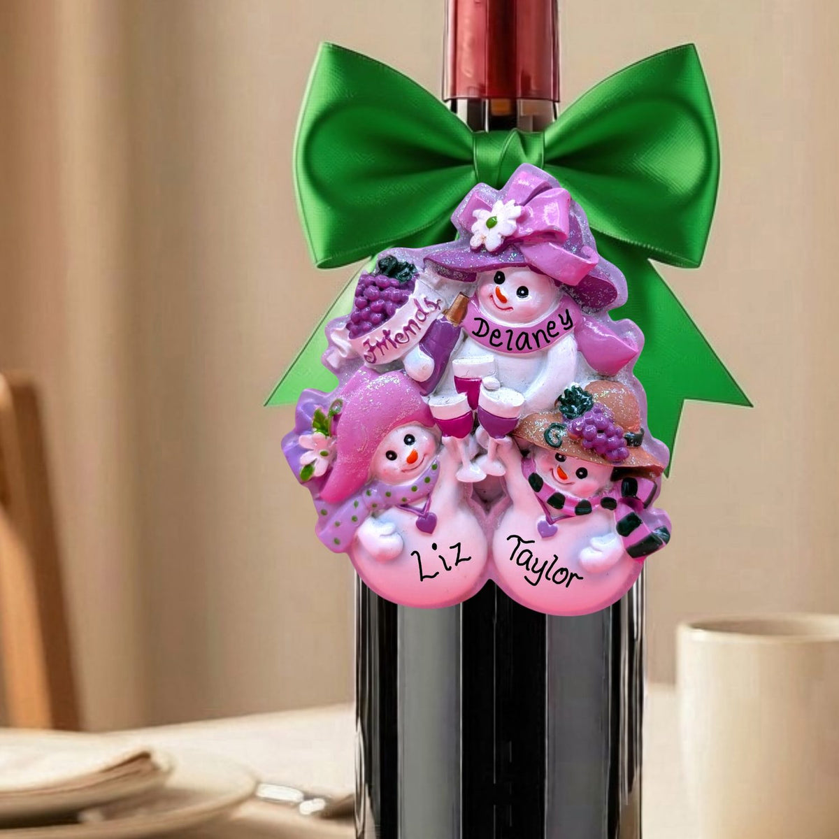 Friends with Wine Ornament (3 Names)