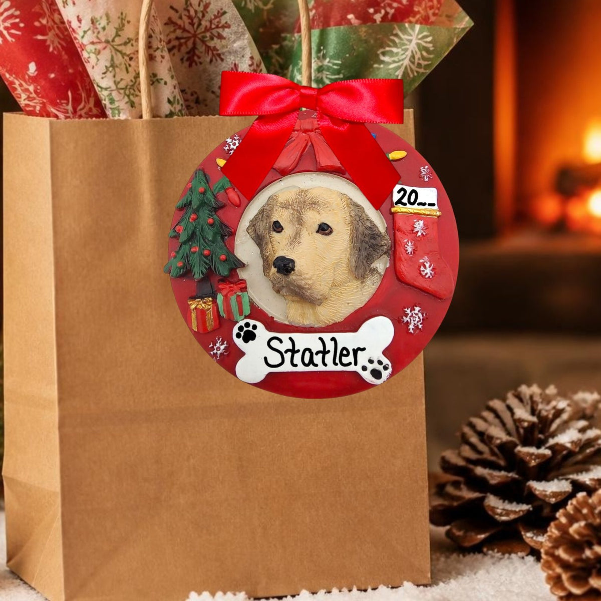 DOGS - YELLOW LAB - Red Wreath