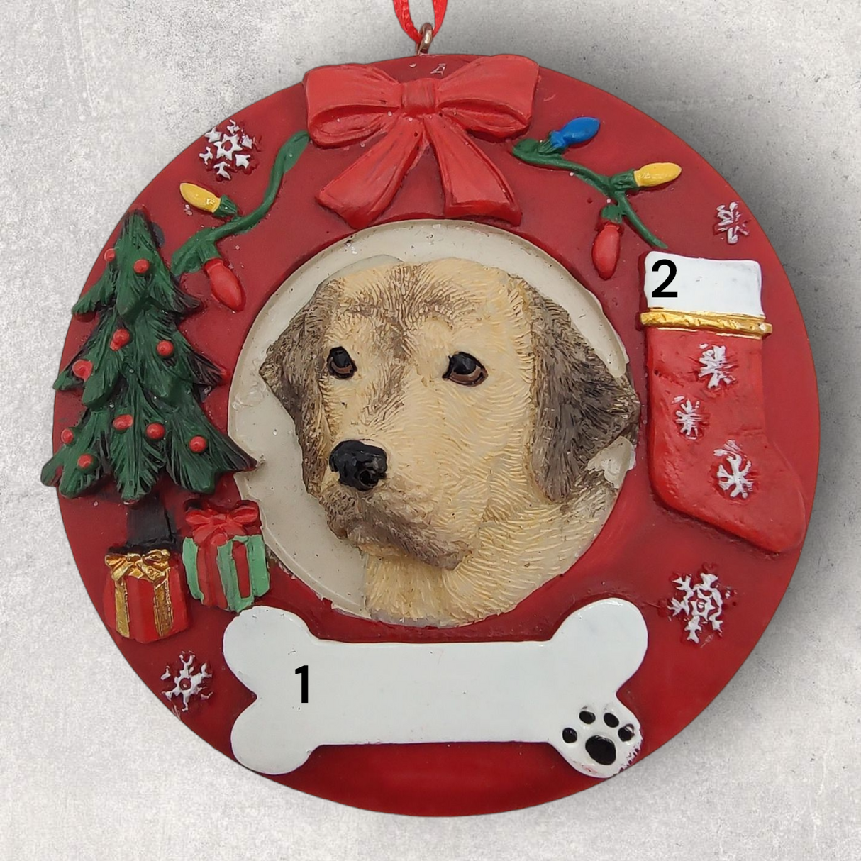 DOGS - YELLOW LAB - Red Wreath
