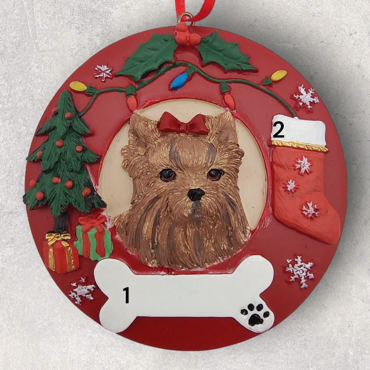 DOGS - YORKIE - Red Wreath