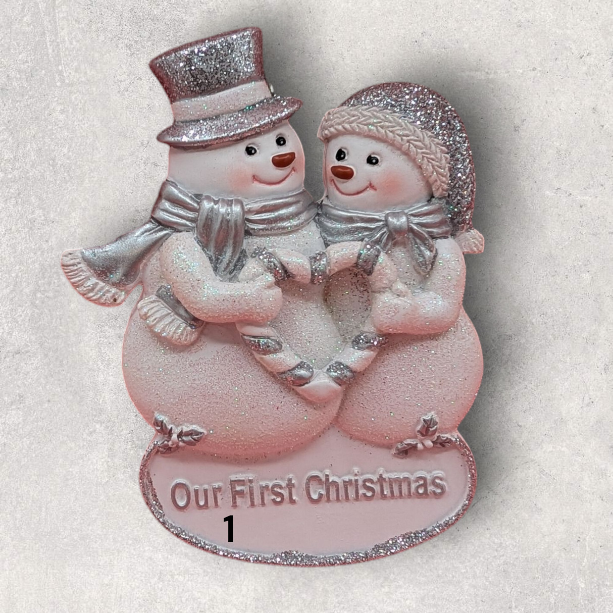 OUR 1st CHRISTMAS SNOW COUPLE - SILVER TRIM Ornament