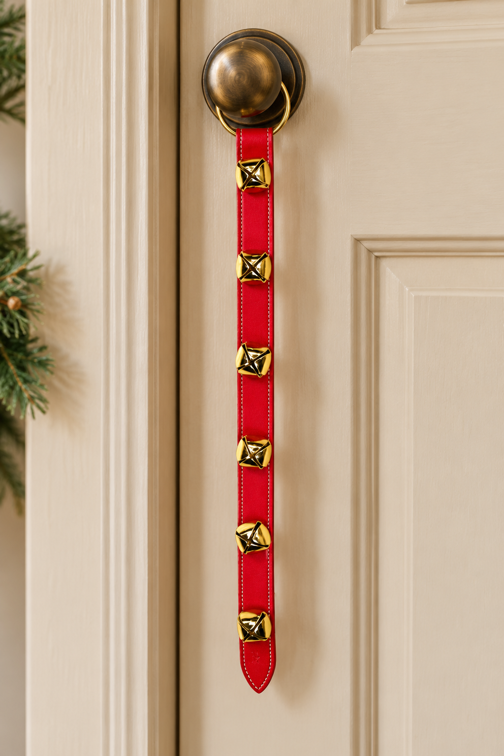 6 Plated Bells on Wide 24 inch Stitched Strap - Lg Ring Top