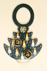 TREE - Hand-Painted LEATHER CHRISTMAS TREE with CANDLES Doorknob Bell