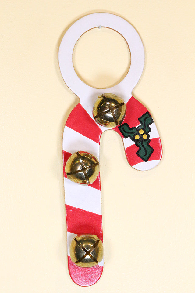 CANDY CANE - Hand-Painted Leather Doorknob Bell