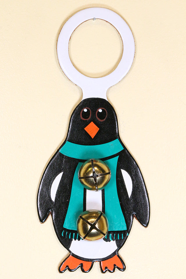PENGUIN with SCARF - Hand-Painted Leather Doorknob Bell