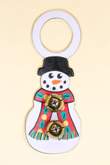SNOWMAN with RED HOLLY SCARF - Hand-Painted Leather Doorknob Bell