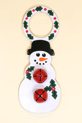 SNOWMAN with RED BELLS & HOLLY - Hand-Painted Leather Doorknob Bell