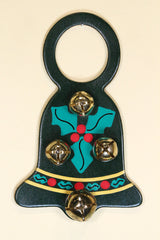 CHRISTMAS BELL - DK GREEN with HOLLY - Hand-Painted Leather Doorknob Bell