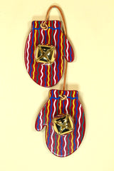 MITTENS - RED STRIPED - Hand-Painted Leather Doorknob Bell