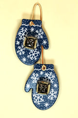 MITTENS - BLUE with SNOWFLAKES - Hand-Painted Leather Doorknob Bell