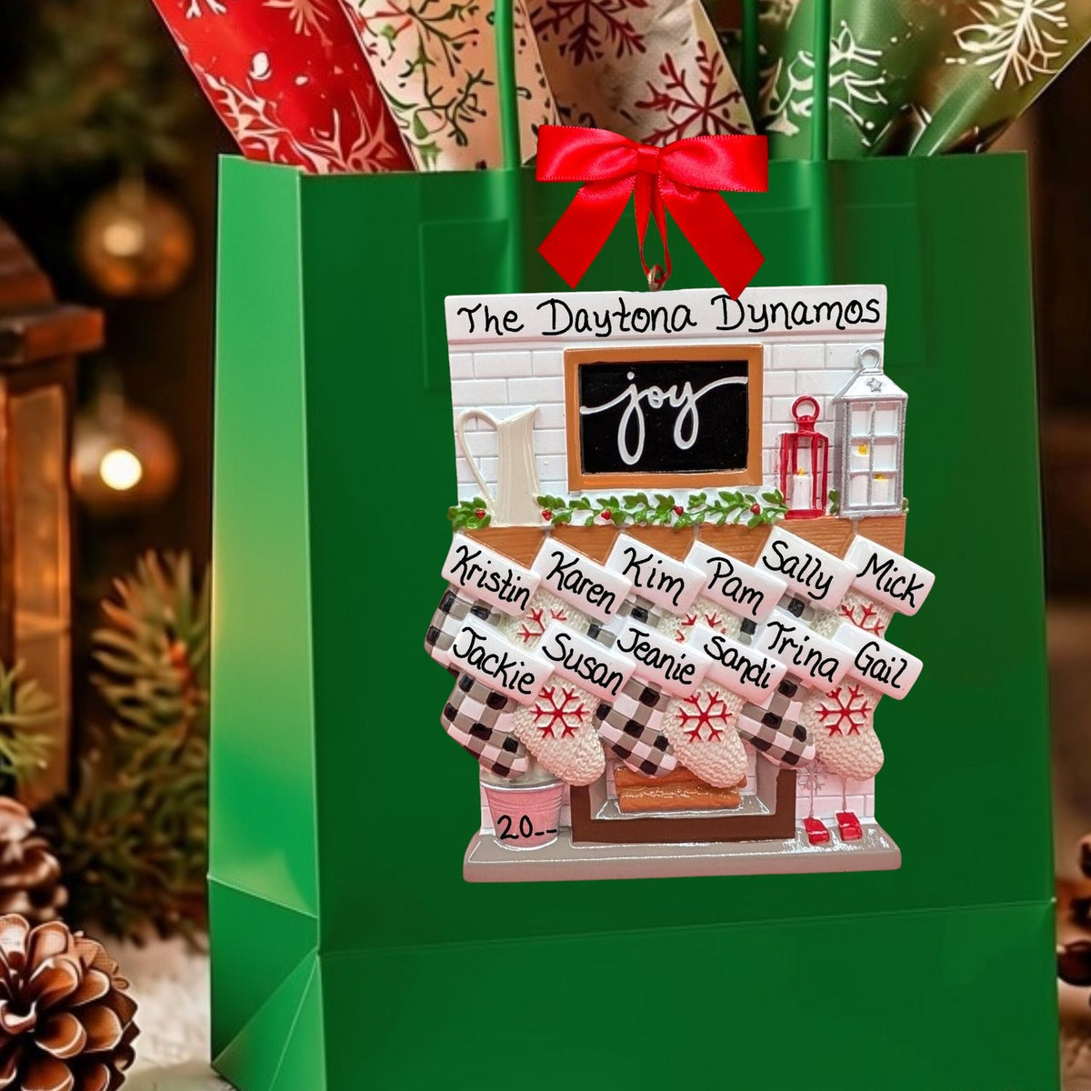 Stockings on Joy Mantel Ornament (12 Names)