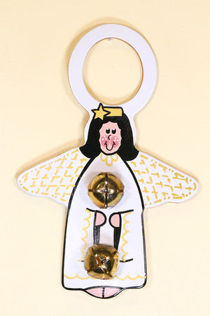 ANGEL - Hand-Painted Leather Doorknob Bell - BLACK HAIR