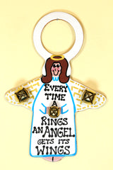ANGEL - Hand-Painted Leather Doorknob Bell - BROWN HAIR and WRITING