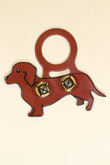 DACHSHUND (RED / BROWN) Hand-Painted LEATHER Doorknob Bell