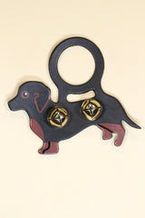 DACHSHUND (BLACK) Hand-Painted LEATHER Doorknob Bell