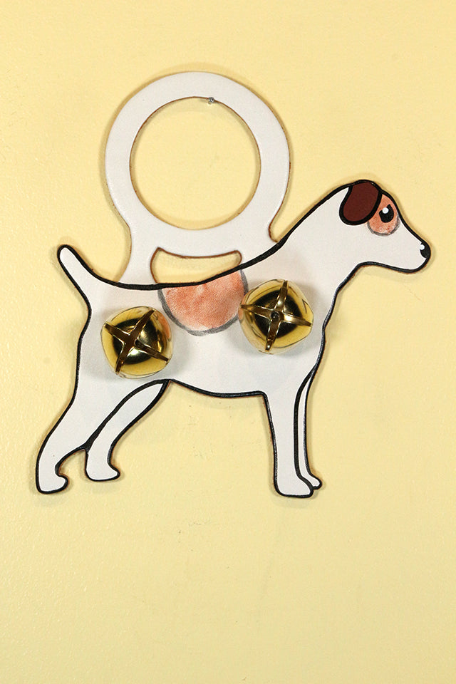 JACK RUSSELL Hand-Painted LEATHER Doorknob Bell -  BROWN & WHITE
