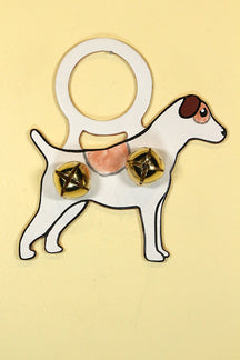 JACK RUSSELL Hand-Painted LEATHER Doorknob Bell -  BROWN & WHITE
