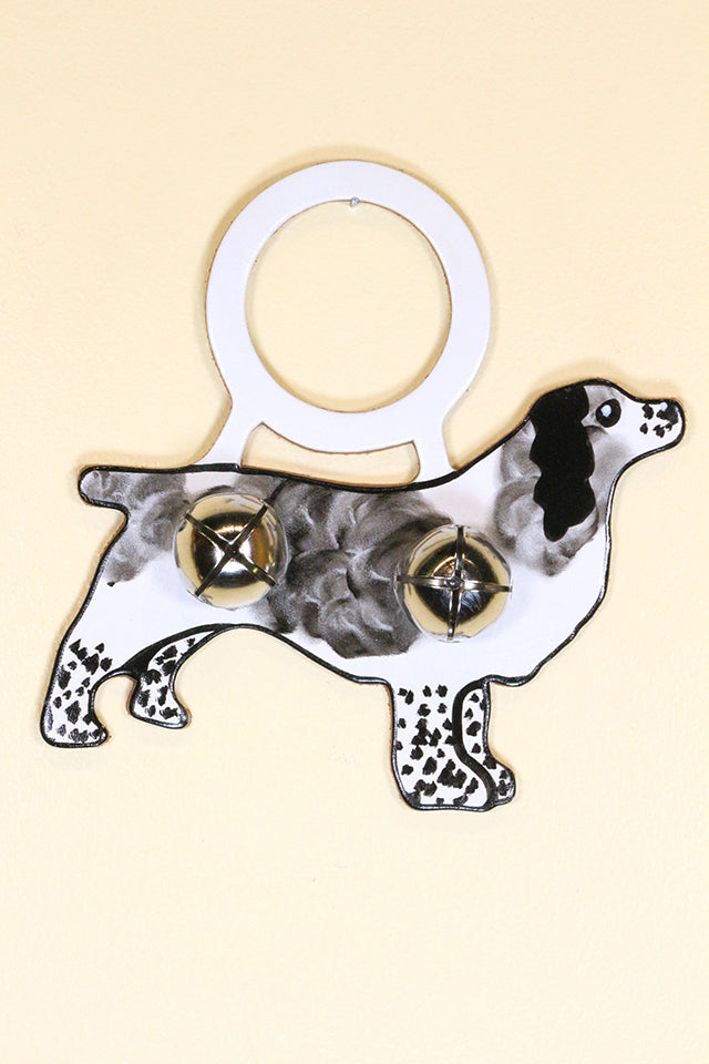 SPANIEL - BLACK & WHITE Hand-Painted LEATHER Doorknob Bell
