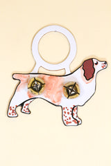 SPANIEL - BROWN & WHITE Hand-Painted LEATHER Doorknob Bell