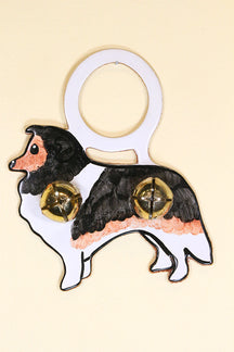 COLLIE Hand-Painted LEATHER Doorknob Bell - TRI-COLOR