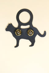 CAT (Standing) Plain BLACK Leather Doorknob Bell