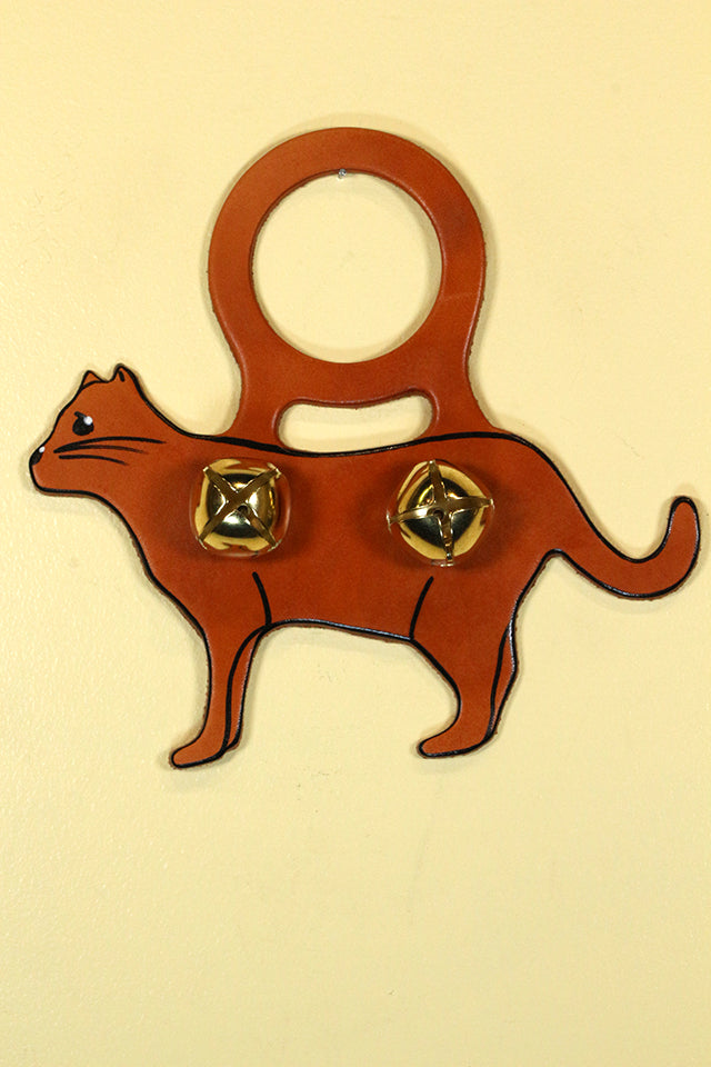 CAT (Standing) ORANGE Hand-Painted Leather Doorknob Bell