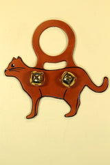 CAT (Standing) ORANGE Hand-Painted Leather Doorknob Bell