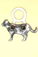 CAT (Standing) GRAY & WHITE SPOTTED Hand-Painted Leather Doorknob Bell