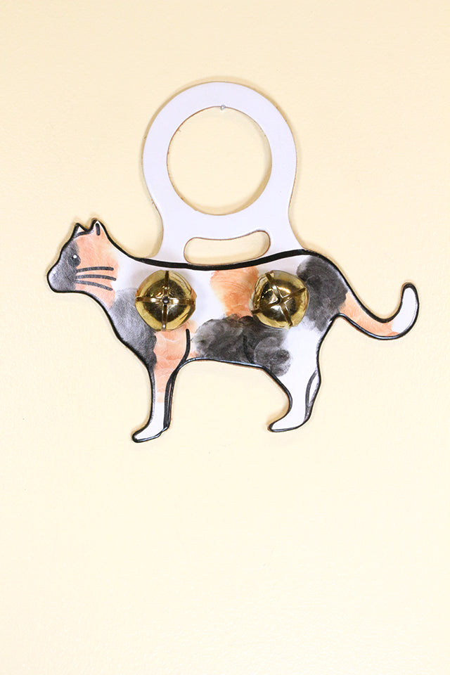 CAT (Standing) CALICO Hand-Painted Leather Doorknob Bell