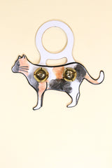 CAT (Standing) CALICO Hand-Painted Leather Doorknob Bell