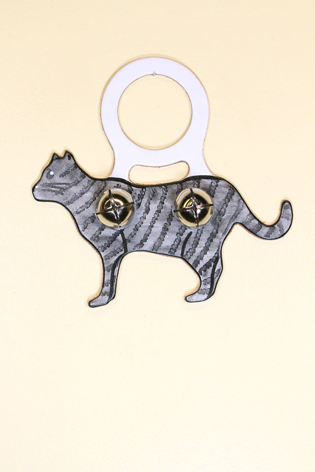 CAT (Standing) GRAY TIGER Hand-Painted Leather Doorknob Bell