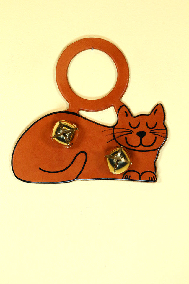 CAT (Sleeping) ORANGE Hand-Painted Leather Doorknob Bell