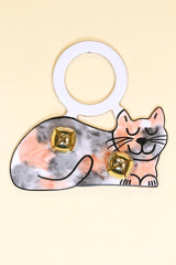 CAT (Sleeping) CALICO Hand-Painted Leather Doorknob Bell