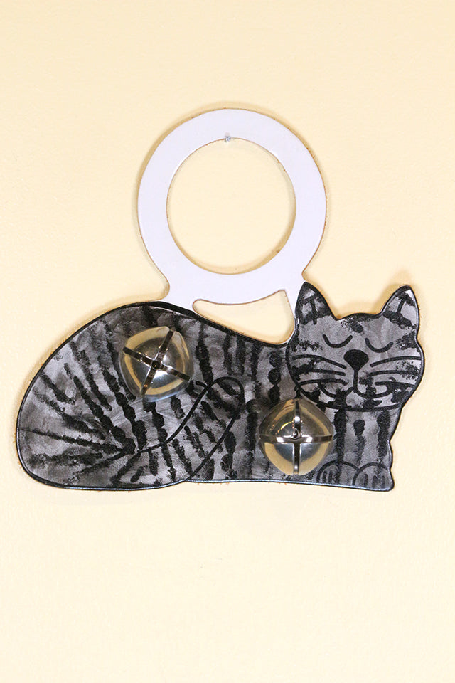 CAT (Sleeping) GRAY TIGER Hand-Painted Leather Doorknob Bell