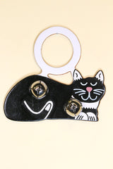CAT (Sleeping) TUXEDO Hand-Painted Leather Doorknob Bell