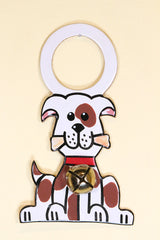 PUPPY with BONE - BROWN & WHITE Hand-Painted LEATHER Doorknob Bell