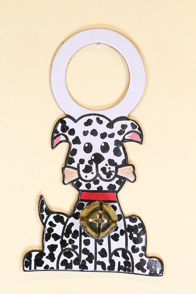 DALMATIAN PUPPY with BONE - Hand-Painted LEATHER Doorknob Bell