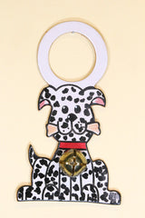 DALMATIAN PUPPY with BONE - Hand-Painted LEATHER Doorknob Bell