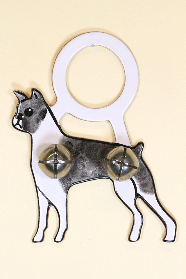 BOSTON TERRIER Hand-Painted LEATHER Doorknob Bell
