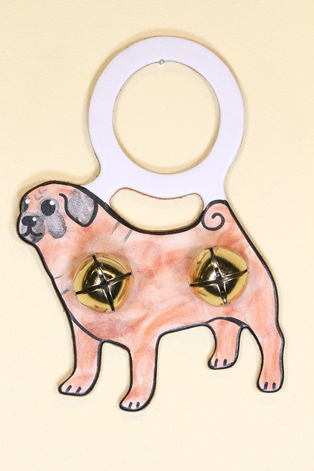 PUG Hand-Painted LEATHER Doorknob Bell