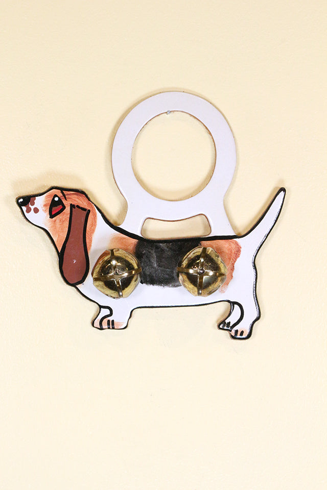 BASSET HOUND (TRI-COLOR) Hand-Painted LEATHER Doorknob Bell