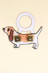 BASSET HOUND (BROWN & WHITE) Hand-Painted LEATHER Doorknob Bell